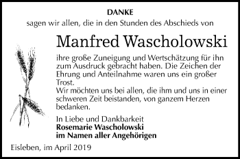Traueranzeige von Manfred Wascholowski von Wochenspiegel Mansfelder Land