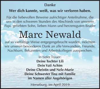 Traueranzeige von Marc Newald von Mitteldeutsche Zeitung