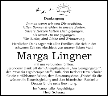 Traueranzeige von Marga Lingner von Mitteldeutsche Zeitung