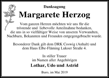 Traueranzeige von Margarete Herzog von Mitteldeutsche Zeitung