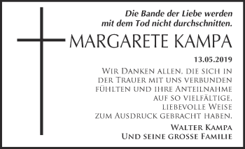 Traueranzeige von Margarete Kampa von Super Sonntag SGH Mansf. Land