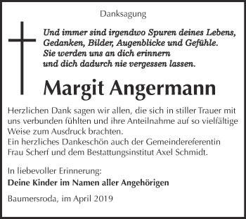 Traueranzeige von Margit Angermann von WVG - Wochenspiegel NMB / WSF / ZTZ