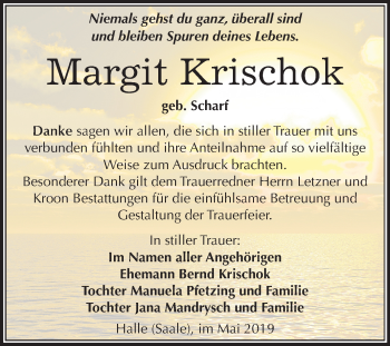 Traueranzeige von Margit Krischok von Mitteldeutsche Zeitung Halle/Saalkreis