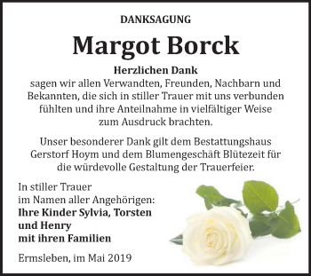 Traueranzeige von Margot Borck von Mitteldeutsche Zeitung Quedlinburg