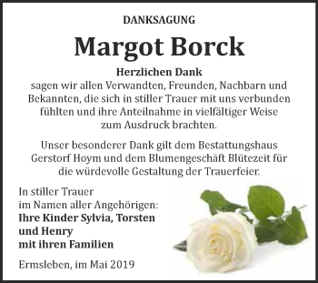 Traueranzeige von Margot Borck von Super Sonntag Aschersleben