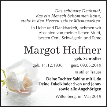 Traueranzeige von Margot Haffner von Mitteldeutsche Zeitung