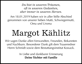Traueranzeige von Margot Kählitz von Mitteldeutsche Zeitung