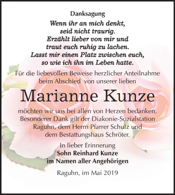 Traueranzeige von Marianne Kunze von Mitteldeutsche Zeitung Bitterfeld