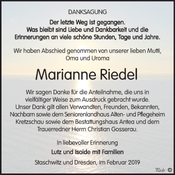 Traueranzeige von Marianne Riedel von Mitteldeutsche Zeitung Zeitz