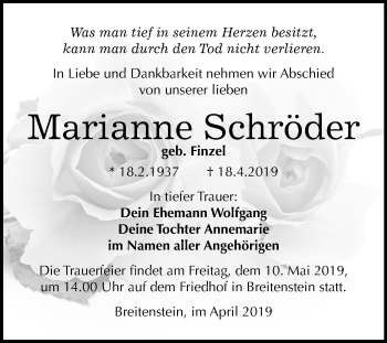 Traueranzeige von Marianne Schröder von Mitteldeutsche Zeitung