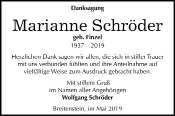 Traueranzeige von Marianne Schröder von Super Sonntag SGH Mansf. Land