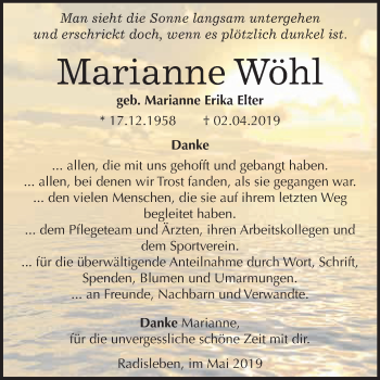 Traueranzeige von Marianne Wöhl von WVG - Wochenspiegel Quedlinburg