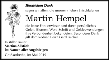 Traueranzeige von Martin Hempel von Mitteldeutsche Zeitung
