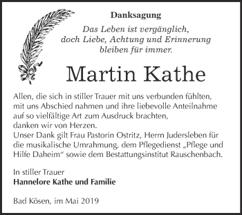 Traueranzeige von Martin Kathe von WVG - Wochenspiegel NMB / WSF / ZTZ