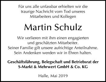 Traueranzeige von Martin Schulz von Mitteldeutsche Zeitung Halle/Saalkreis