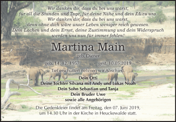 Traueranzeige von Martina Main von Mitteldeutsche Zeitung Zeitz