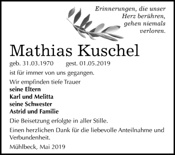 Traueranzeige von Mathias Kuschel von Mitteldeutsche Zeitung