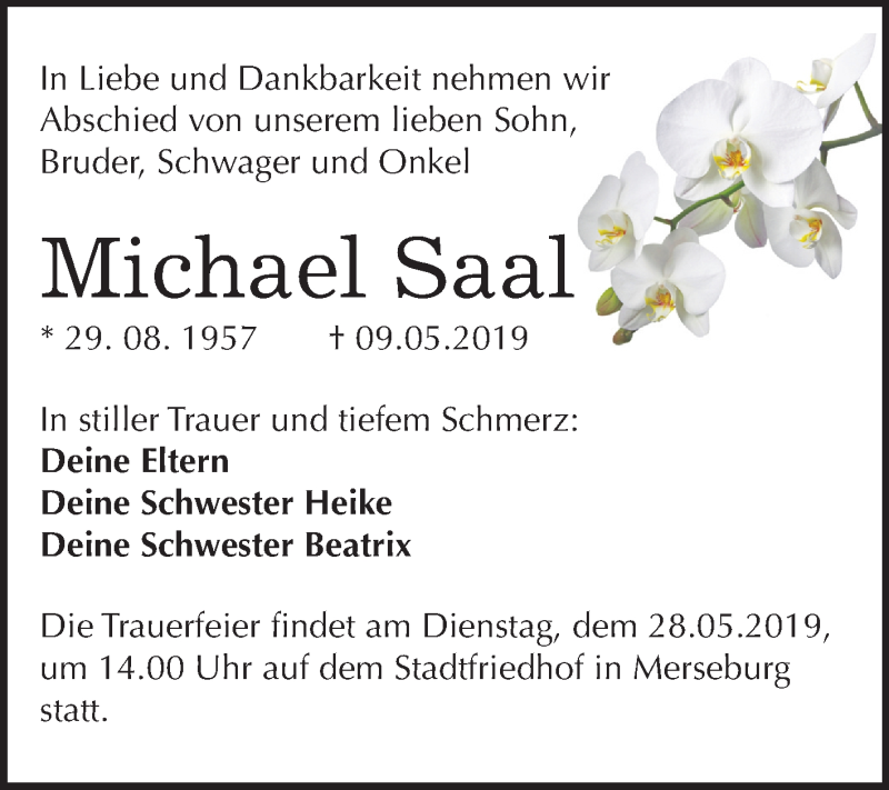  Traueranzeige für Michael Saal vom 18.05.2019 aus Mitteldeutsche Zeitung