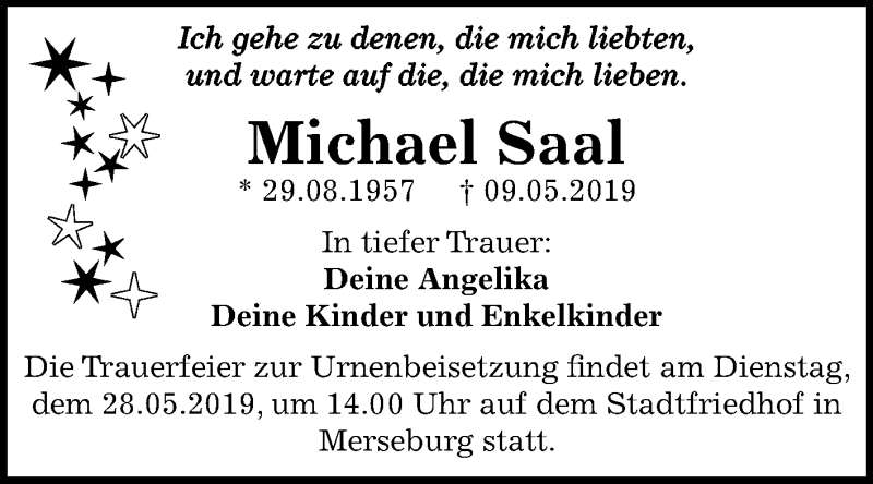  Traueranzeige für Michael Saal vom 16.05.2019 aus Mitteldeutsche Zeitung Merseburg/Querfurt