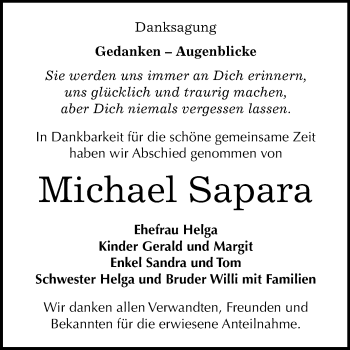 Traueranzeige von Michael Sapara von Mitteldeutsche Zeitung Bitterfeld