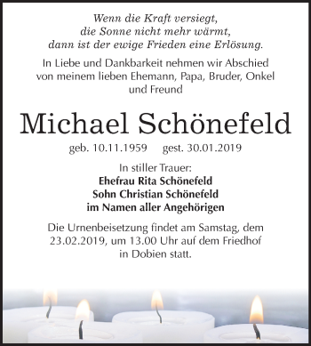 Traueranzeige von Michael Schönefeld von Mitteldeutsche Zeitung