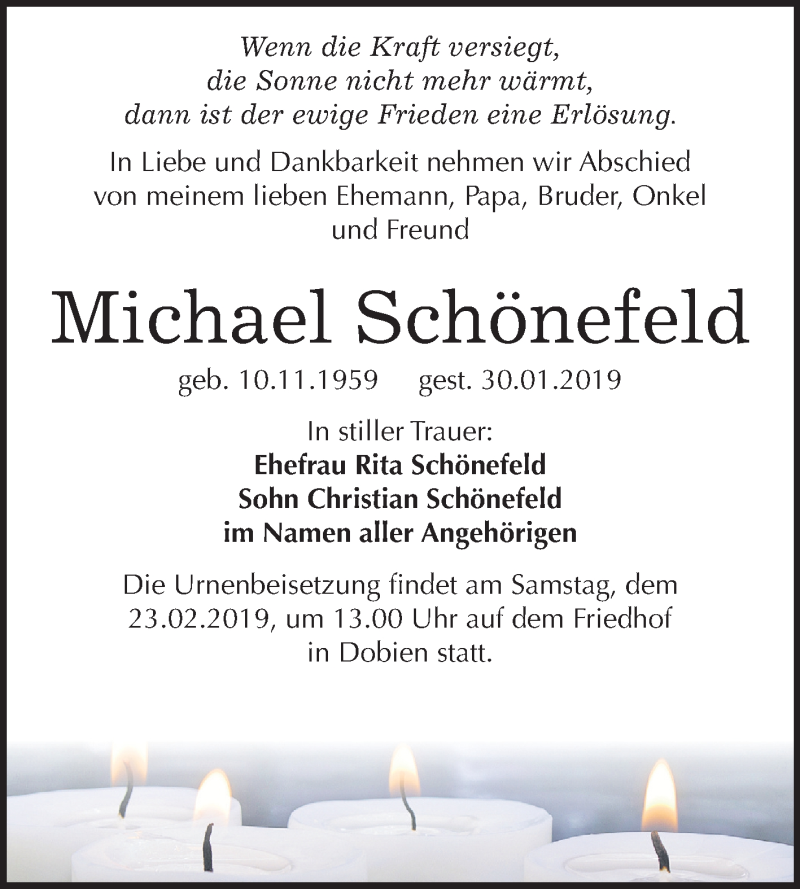  Traueranzeige für Michael Schönefeld vom 09.02.2019 aus Mitteldeutsche Zeitung