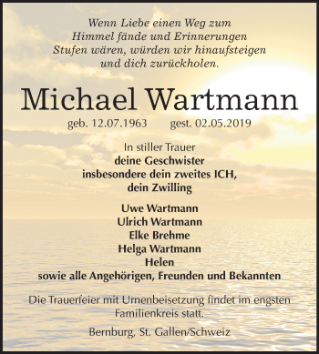 Traueranzeige von Michael Wartmann von Mitteldeutsche Zeitung