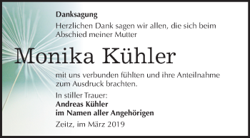 Traueranzeige von Monika Kühler von Mitteldeutsche Zeitung Zeitz