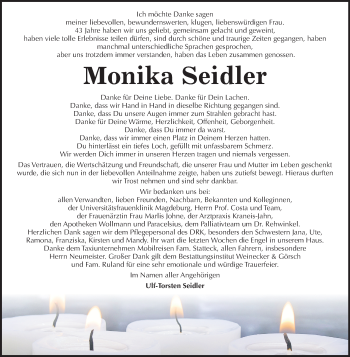 Traueranzeige von Monika Seidler von Mitteldeutsche Zeitung