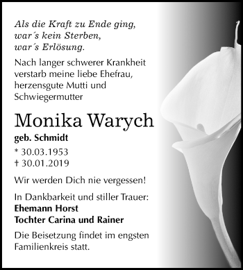 Traueranzeige von Monika Warych von Mitteldeutsche Zeitung Bernburg