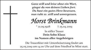Traueranzeige von Morst Brinkmann von WVG - Wochenspiegel Bitterfeld