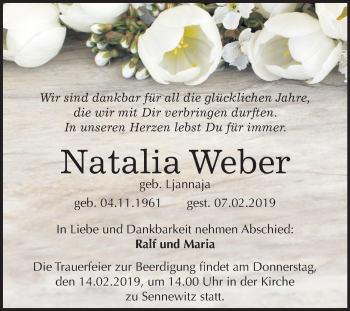 Traueranzeige von Natalia Weber von Mitteldeutsche Zeitung Halle/Saalkreis