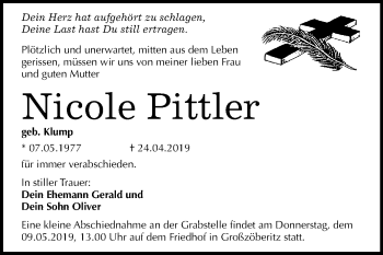 Traueranzeige von Nicole Pittler von WVG - Wochenspiegel Bitterfeld