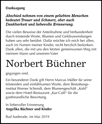 Traueranzeige von Norbert Büchner von Mitteldeutsche Zeitung