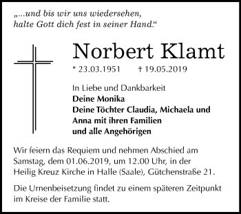 Traueranzeige von Norbert Klamt von Mitteldeutsche Zeitung