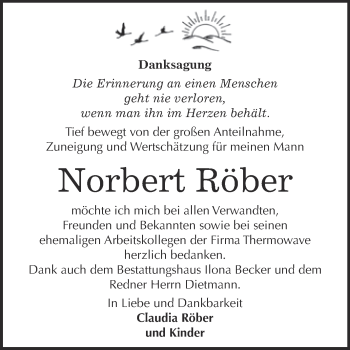 Traueranzeige von Norbert Röber von Super Sonntag SGH Mansf. Land