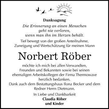Traueranzeige von Norbert Röber von Mitteldeutsche Zeitung Sangerhausen