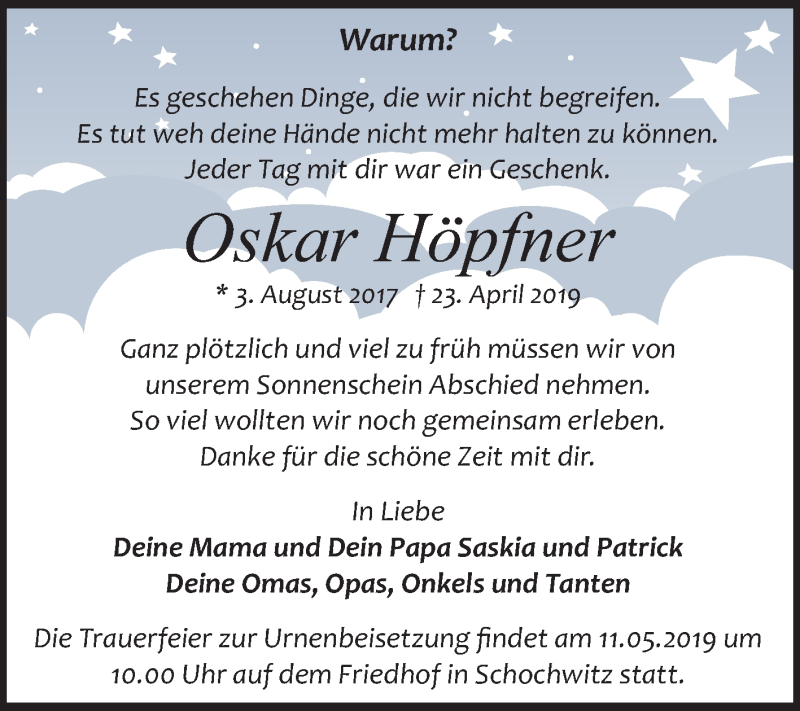  Traueranzeige für Oskar Höpfner vom 04.05.2019 aus Mitteldeutsche Zeitung Halle/Saalkreis