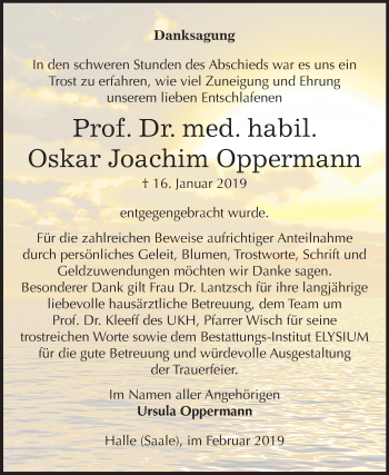 Traueranzeige von Oskar Joachim Oppermann von Mitteldeutsche Zeitung Halle/Saalkreis