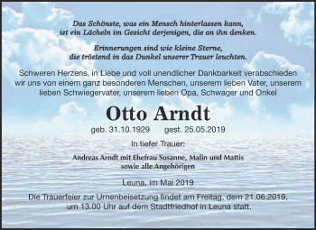 Traueranzeige von Otto Arndt von Super Sonntag Merseburg
