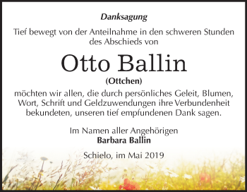 Traueranzeige von Otto Ballin von Mitteldeutsche Zeitung
