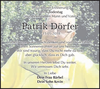 Traueranzeige von Patrik Dörfer von WVG - Wochenspiegel NMB / WSF / ZTZ