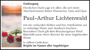 Traueranzeige von Paul-Arthur Lichtenwald von Mitteldeutsche Zeitung