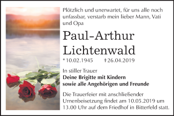 Traueranzeige von Paul-Arthur Lichtenwald von Mitteldeutsche Zeitung Bitterfeld