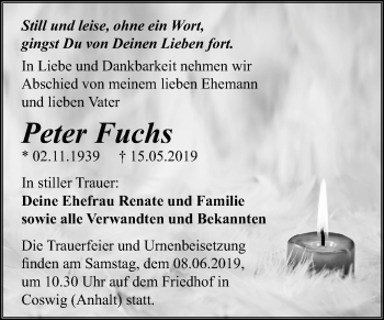 Traueranzeige von Peter Fuchs von Mitteldeutsche Zeitung