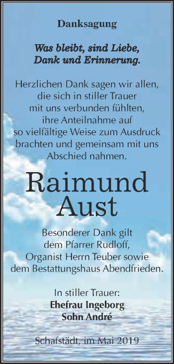 Traueranzeige von Raimund Aust von WVG - Wochenspiegel Merseburg