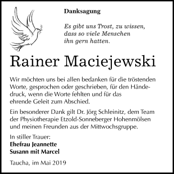 Traueranzeige von Rainer Maciejewski von WVG - Wochenspiegel NMB / WSF / ZTZ