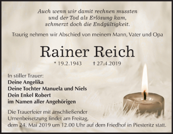 Traueranzeige von Rainer Reich von Mitteldeutsche Zeitung
