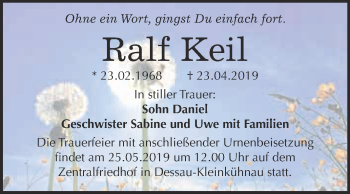 Traueranzeige von Ralf Keil von WVG - Wochenspiegel Dessau / Köthen