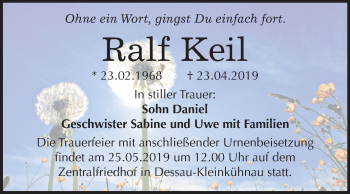 Traueranzeige von Ralf Keil von Mitteldeutsche Zeitung Dessau-Roßlau